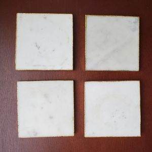 ⬇️ Set of 4 White Marble Coasters with Gold Trim
